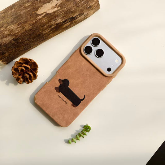 Vintage Dachshund Leather iPhone Case | Cute "Long Long Dog" Retro Brown Cover | Compatible with iPhone 12-17 Pro Max | 2026 Trending Pet Lover Aesthetic