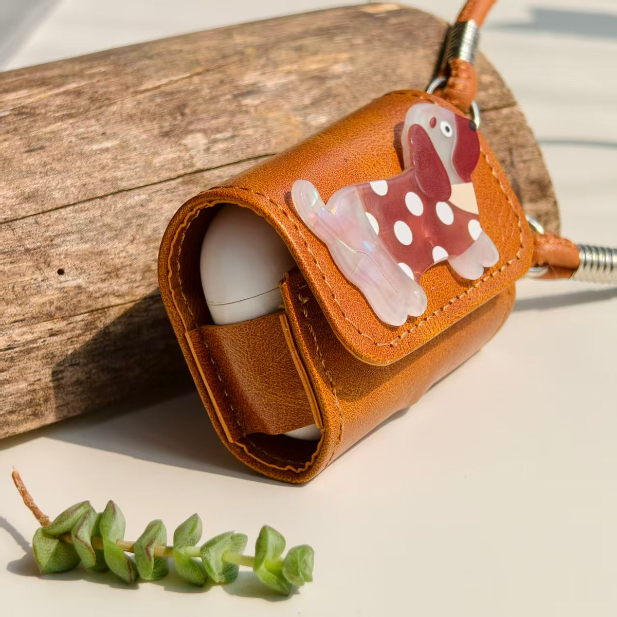 Vintage Polka Dot Dachshund Leather AirPods Case with Wristlet Strap | Cute Iridescent Dog Cover | Compatible with AirPods 1/2/3/Pro | 2026 Trending Retro Aesthetic