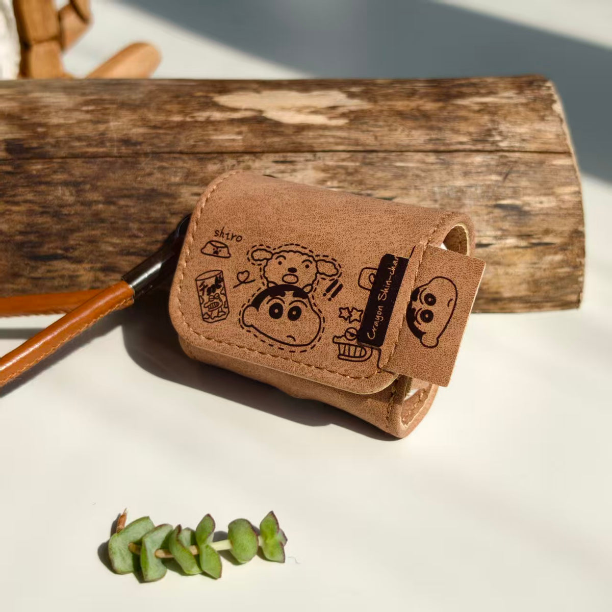 Vintage Crayon Shin-chan Leather AirPods Case with Wristlet Strap | Cute Cartoon Embossed Cover | Compatible with AirPods 1/2/3/Pro | 2026 Trending Retro Aesthetic