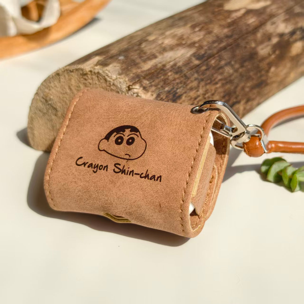 Vintage Crayon Shin-chan Leather AirPods Case with Wristlet Strap | Cute Cartoon Embossed Cover | Compatible with AirPods 1/2/3/Pro | 2026 Trending Retro Aesthetic