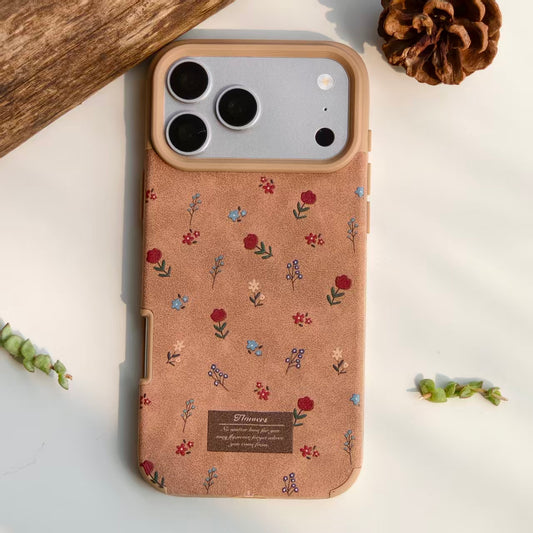 Cute Floral PU Leather iPhone Case – Vintage Aesthetic Faux Leather Phone Case, Soft Protective Cover for iPhone 14 15 16 Pro Max, Retro Flower Pattern Case