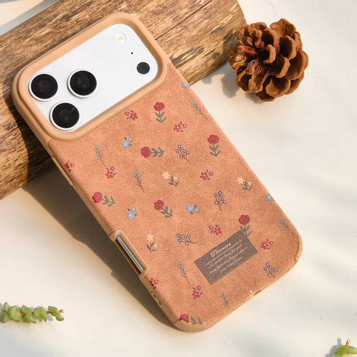 Cute Floral PU Leather iPhone Case – Vintage Aesthetic Faux Leather Phone Case, Soft Protective Cover for iPhone 14 15 16 Pro Max, Retro Flower Pattern Case