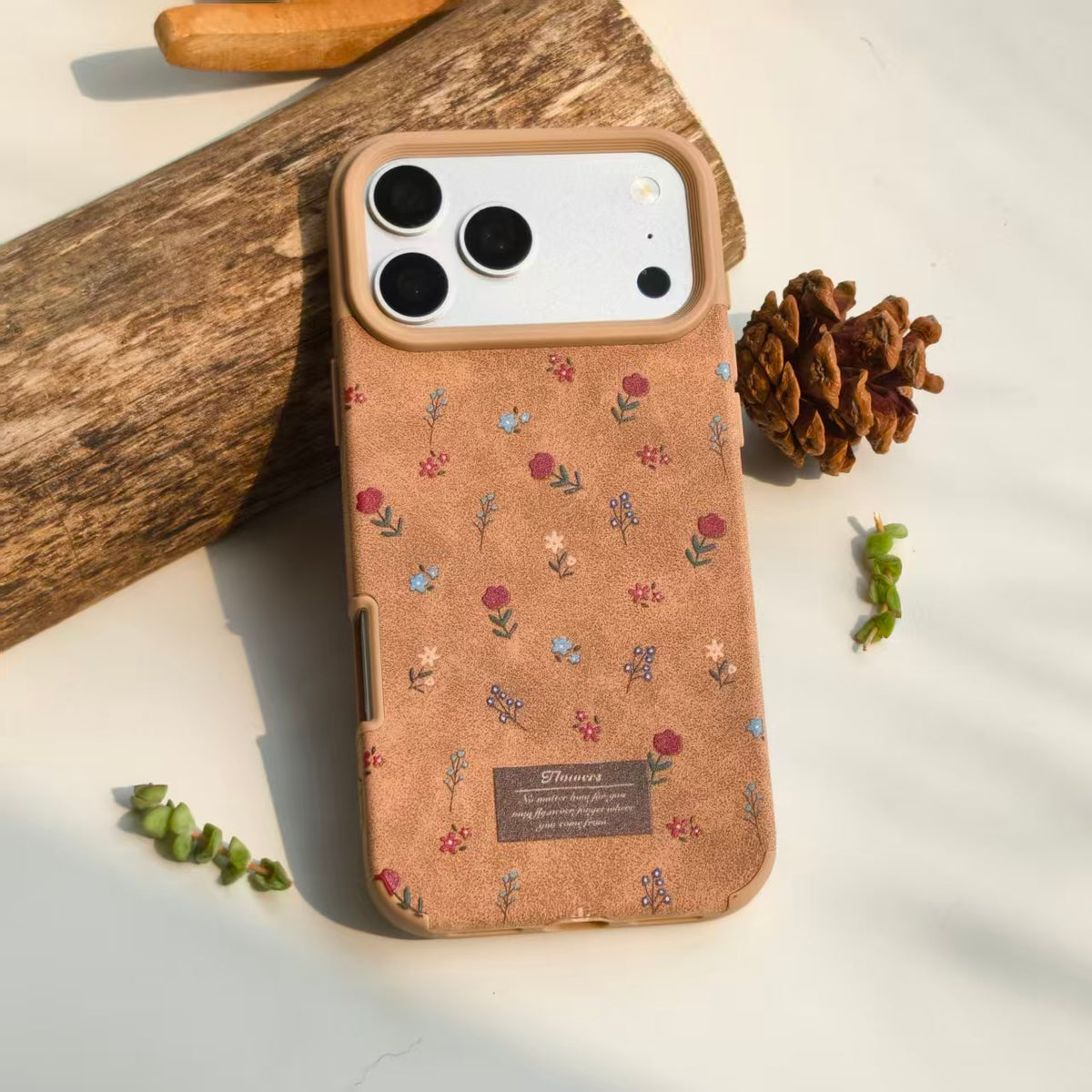 Cute Floral PU Leather iPhone Case – Vintage Aesthetic Faux Leather Phone Case, Soft Protective Cover for iPhone 14 15 16 Pro Max, Retro Flower Pattern Case