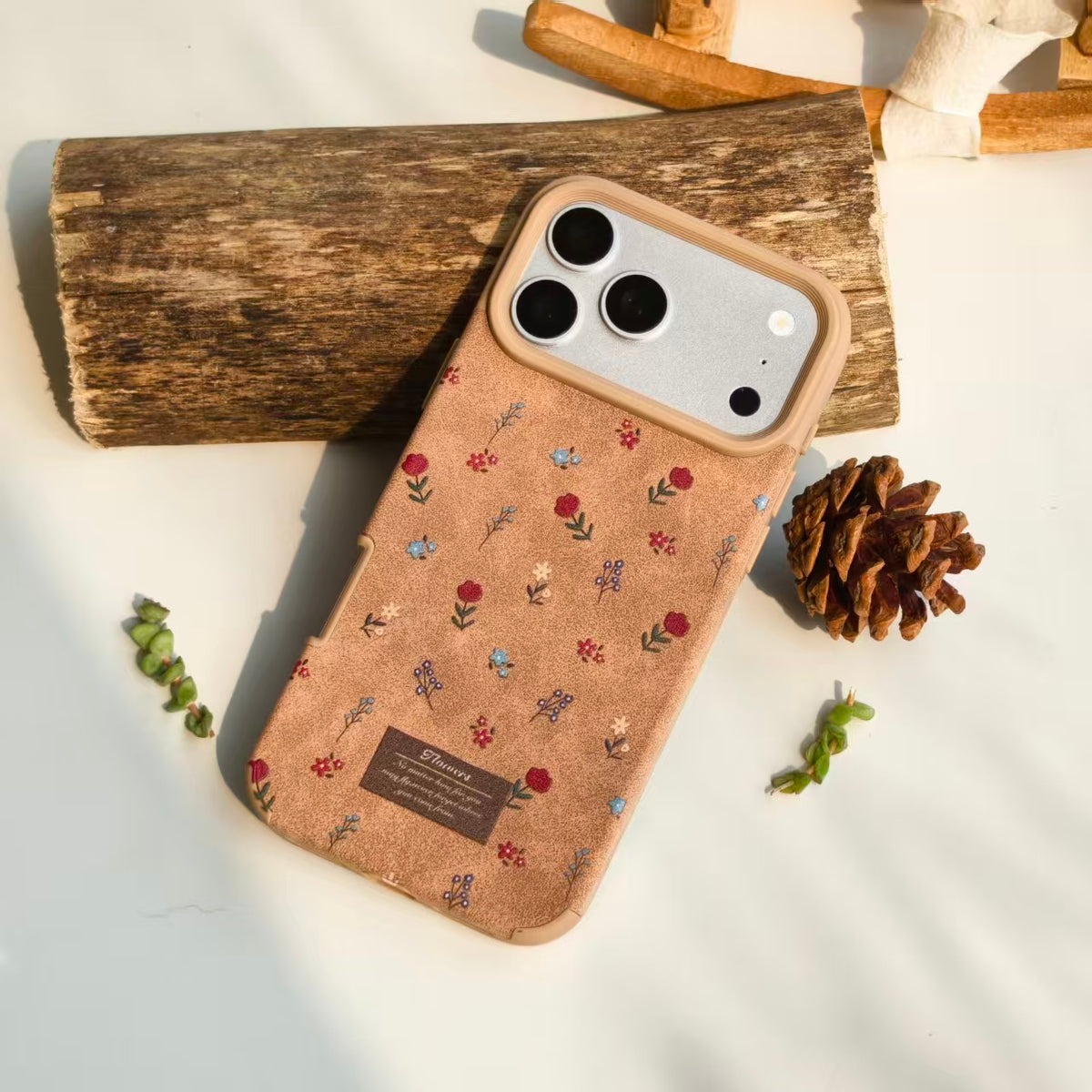 Cute Floral PU Leather iPhone Case – Vintage Aesthetic Faux Leather Phone Case, Soft Protective Cover for iPhone 14 15 16 Pro Max, Retro Flower Pattern Case