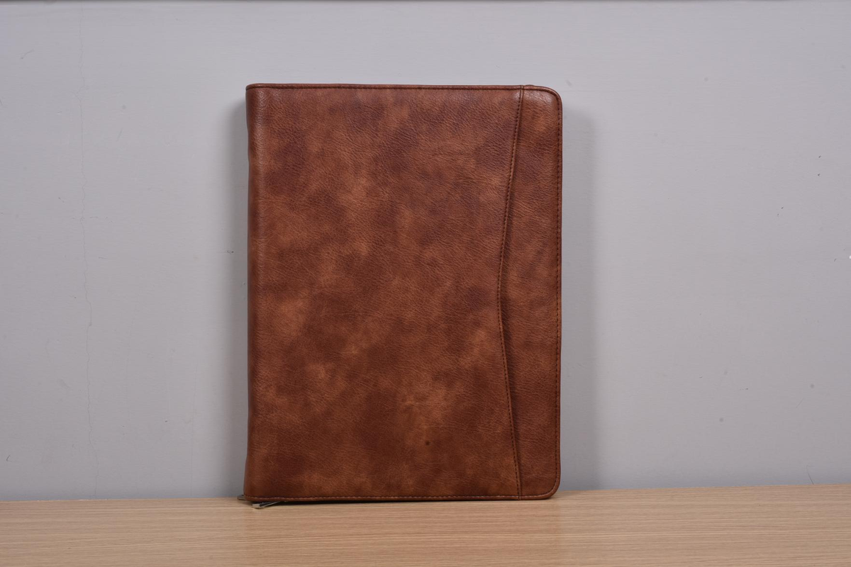 Personalized Vintage PU Leather A4 Portfolio Binder, Handmade Zipper Portfolio with Custom Name & Logo Embossing, Ring Binder, Laptop Pocket & Business Organizer