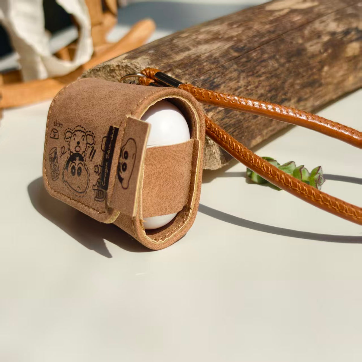 Vintage Crayon Shin-chan Leather AirPods Case with Wristlet Strap | Cute Cartoon Embossed Cover | Compatible with AirPods 1/2/3/Pro | 2026 Trending Retro Aesthetic