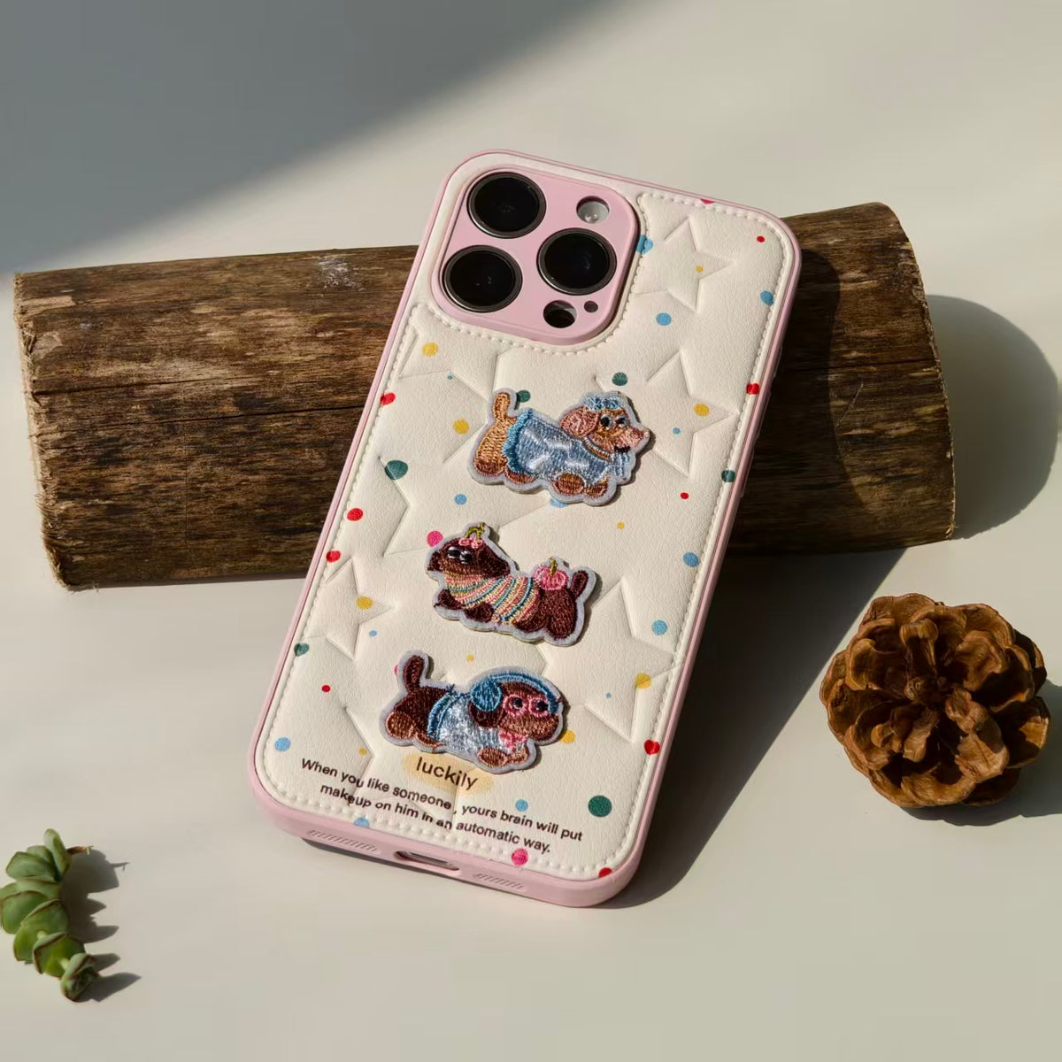 Cute Embroidered Dachshund Leather iPhone Case & AirPods Case Set | 2026 Trending Kawaii Dog Phone Cover for iPhone 12-17 Pro Max | AirPods 1/2/3/Pro | Retro Aesthetic Wristlet Strap