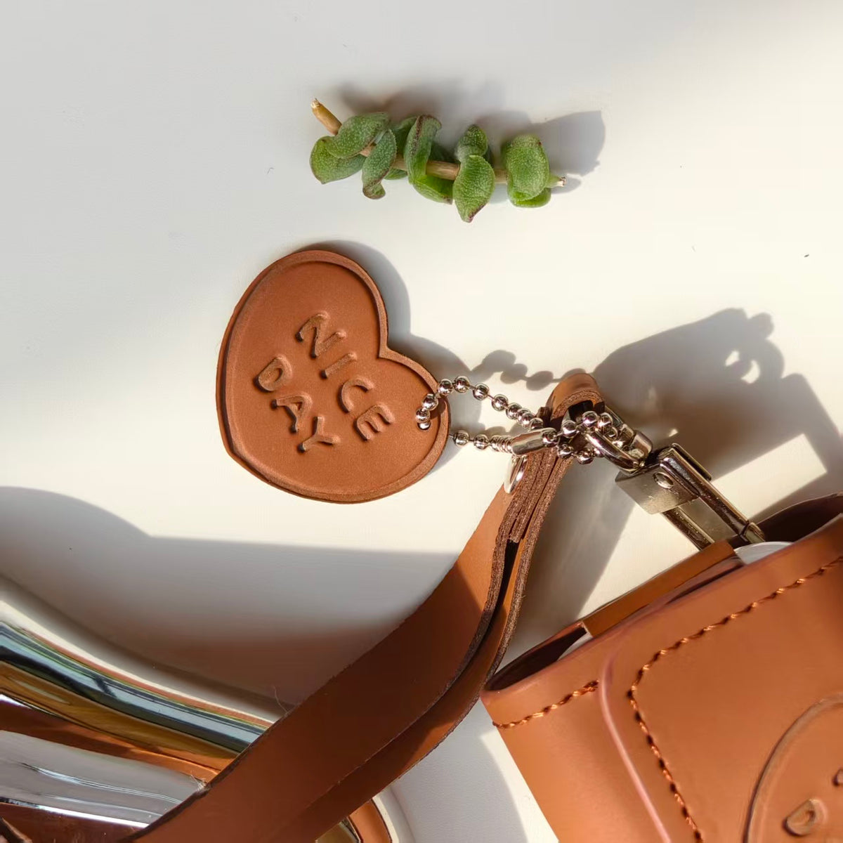 Vintage "NICE DAY" Heart Embossed Leather AirPods Case with Wristlet & Charm | Retro Brown Cover | Compatible with AirPods 1/2/3/Pro | 2026 Trending Aesthetic