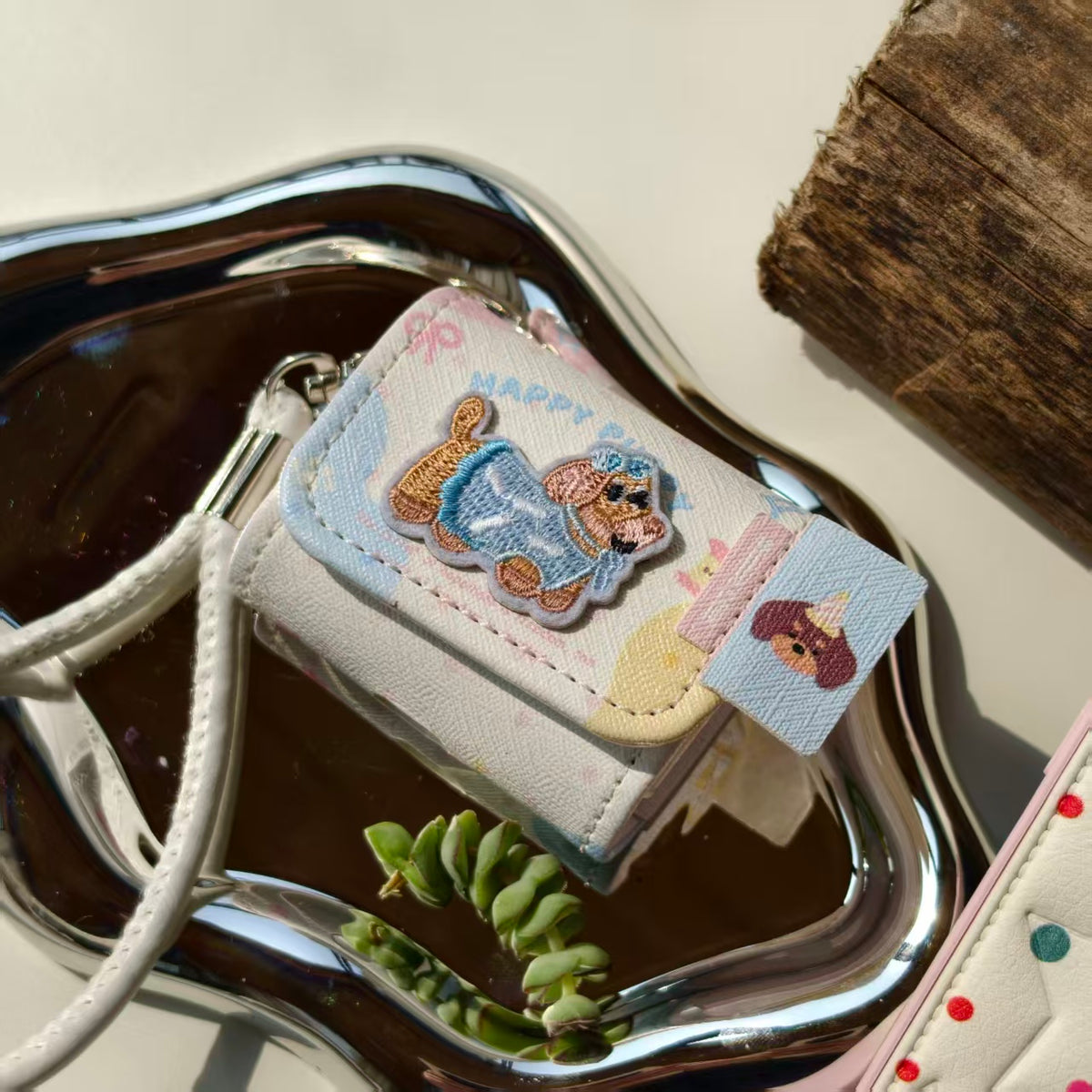 Cute Embroidered Dachshund Leather iPhone Case & AirPods Case Set | 2026 Trending Kawaii Dog Phone Cover for iPhone 12-17 Pro Max | AirPods 1/2/3/Pro | Retro Aesthetic Wristlet Strap