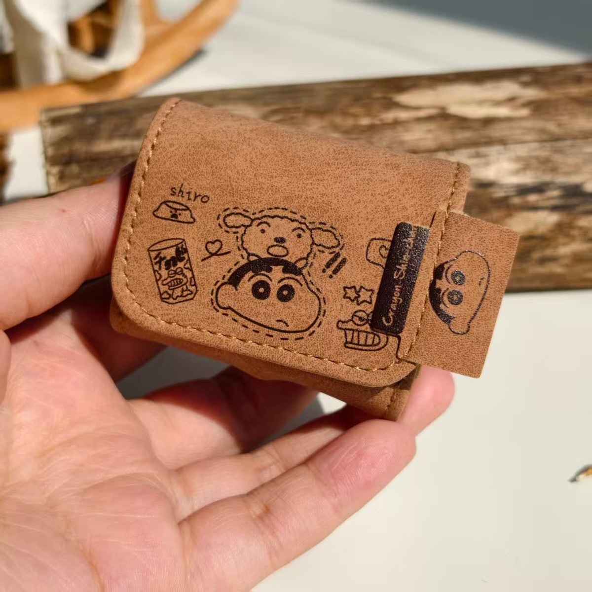 Vintage Crayon Shin-chan Leather AirPods Case with Wristlet Strap | Cute Cartoon Embossed Cover | Compatible with AirPods 1/2/3/Pro | 2026 Trending Retro Aesthetic