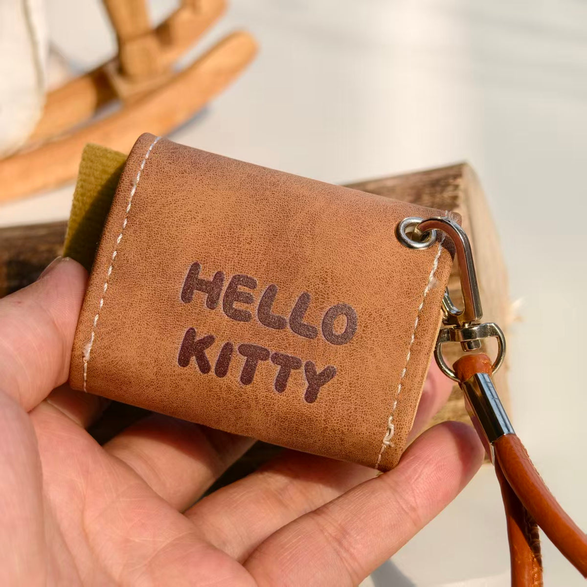 Vintage Skateboard Hello Kitty Leather AirPods Case with Wristlet Strap | Cute Retro Cartoon Cover | Compatible with AirPods 1/2/3/Pro | 2026 Trending Kawaii Accessory