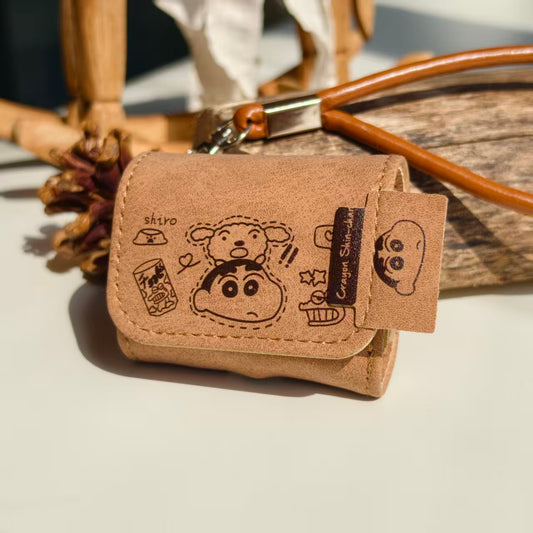 Vintage Crayon Shin-chan Leather AirPods Case with Wristlet Strap | Cute Cartoon Embossed Cover | Compatible with AirPods 1/2/3/Pro | 2026 Trending Retro Aesthetic
