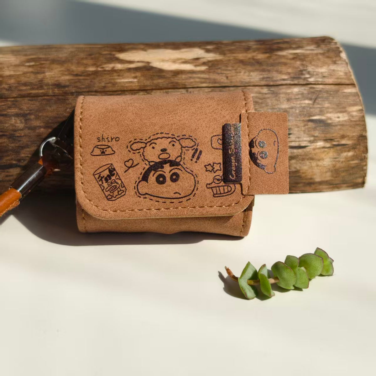 Vintage Crayon Shin-chan Leather AirPods Case with Wristlet Strap | Cute Cartoon Embossed Cover | Compatible with AirPods 1/2/3/Pro | 2026 Trending Retro Aesthetic