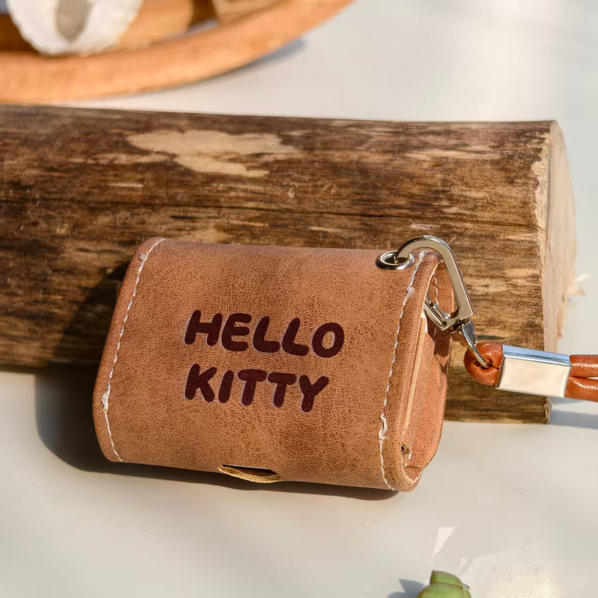 Vintage Skateboard Hello Kitty Leather AirPods Case with Wristlet Strap | Cute Retro Cartoon Cover | Compatible with AirPods 1/2/3/Pro | 2026 Trending Kawaii Accessory