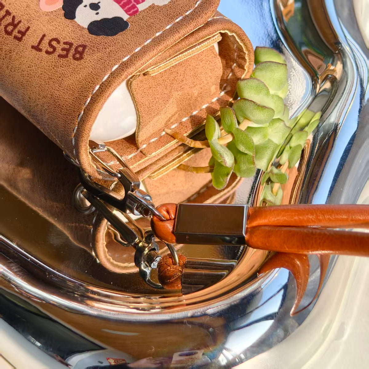 Vintage Best Friends Leather AirPods Case with Wristlet Strap | Cute Dog Bunny Bear Cartoon | Compatible with AirPods 1/2/3/Pro | Retro Aesthetic 2026 Trending