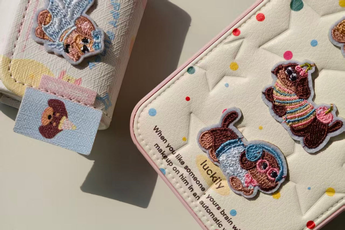 Cute Embroidered Dachshund Leather iPhone Case & AirPods Case Set | 2026 Trending Kawaii Dog Phone Cover for iPhone 12-17 Pro Max | AirPods 1/2/3/Pro | Retro Aesthetic Wristlet Strap