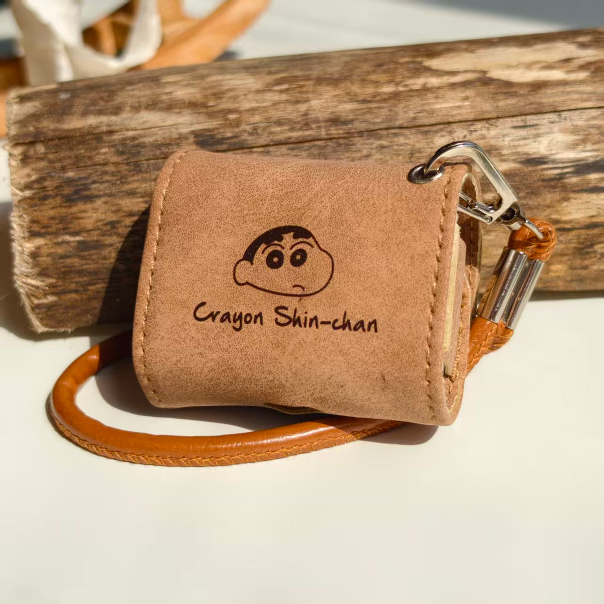 Vintage Crayon Shin-chan Leather AirPods Case with Wristlet Strap | Cute Cartoon Embossed Cover | Compatible with AirPods 1/2/3/Pro | 2026 Trending Retro Aesthetic