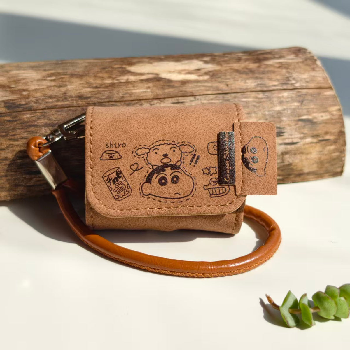 Vintage Crayon Shin-chan Leather AirPods Case with Wristlet Strap | Cute Cartoon Embossed Cover | Compatible with AirPods 1/2/3/Pro | 2026 Trending Retro Aesthetic