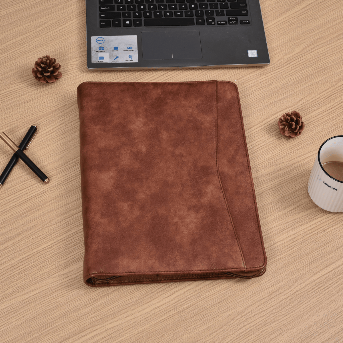 Personalized Vintage PU Leather A4 Portfolio Binder, Handmade Zipper Portfolio with Custom Name & Logo Embossing, Ring Binder, Laptop Pocket & Business Organizer