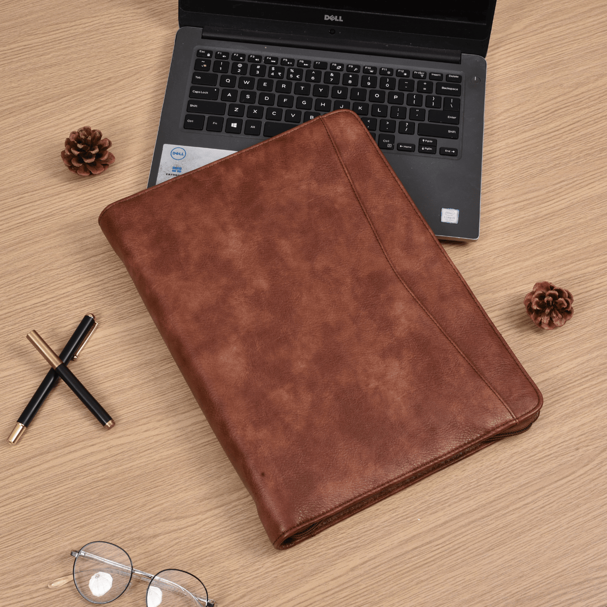 Personalized Vintage PU Leather A4 Portfolio Binder, Handmade Zipper Portfolio with Custom Name & Logo Embossing, Ring Binder, Laptop Pocket & Business Organizer