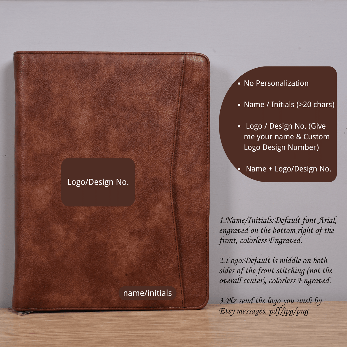 Personalized Vintage PU Leather A4 Portfolio Binder, Handmade Zipper Portfolio with Custom Name & Logo Embossing, Ring Binder, Laptop Pocket & Business Organizer